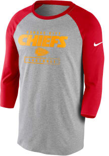 Nike Kansas City Chiefs Grey Wordmark Football Raglan Long Sleeve Fashion T Shirt