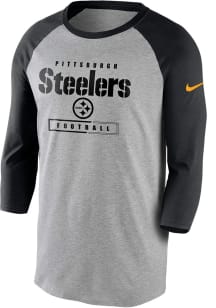 Nike Pittsburgh Steelers Grey Wordmark Football Raglan Long Sleeve Fashion T Shirt