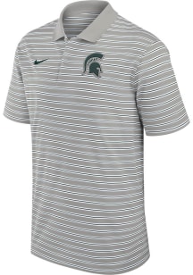 Mens Michigan State Spartans Grey Nike Stripe Short Sleeve Polo Shirt