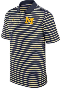 Mens Michigan Wolverines Navy Blue Nike Jordan Stripe Short Sleeve Polo Shirt