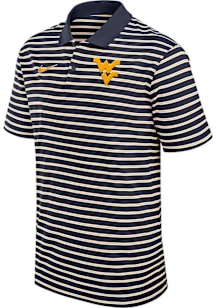 Nike West Virginia Mountaineers Mens Navy Blue Stripe Short Sleeve Polo