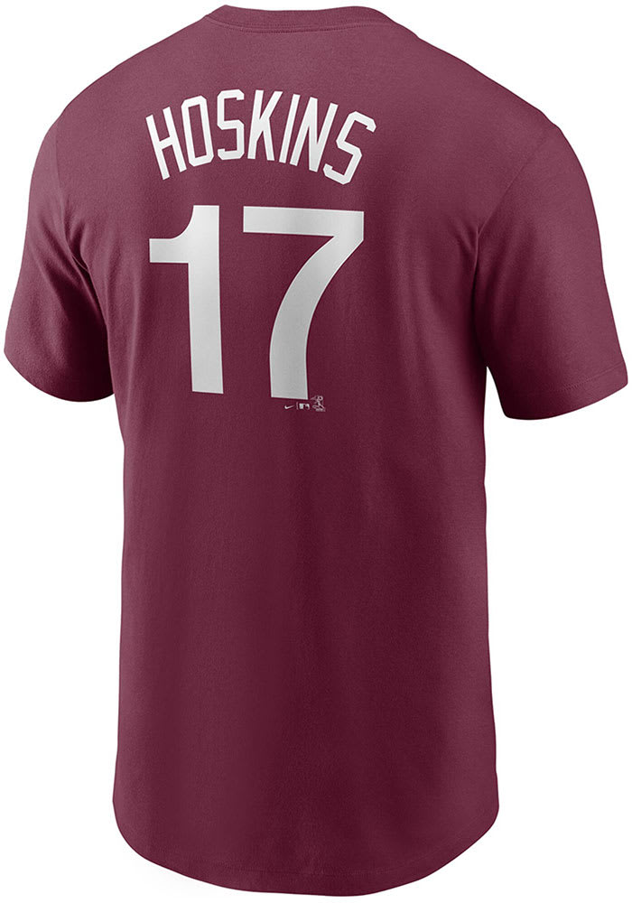 Men's Nike Rhys Hoskins Burgundy Philadelphia Phillies Name & Number  T-Shirt