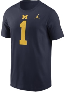 Mens Michigan Wolverines Blue Nike Jordan Name and Number Player T Shirt