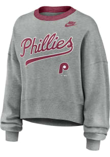 Nike Philadelphia Phillies Womens Grey Cooperstown Crew Sweatshirt