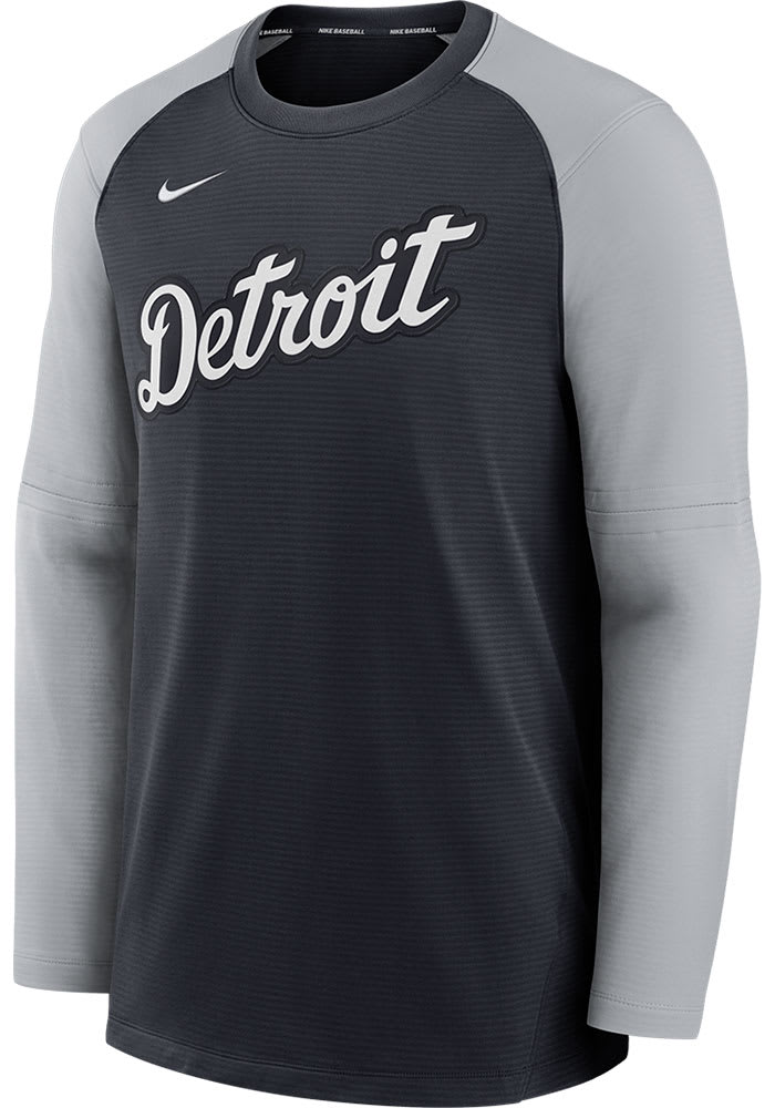 Nike Detroit Tigers Long Sleeve Crew Top Pregame Sweatshirt - Navy Blue