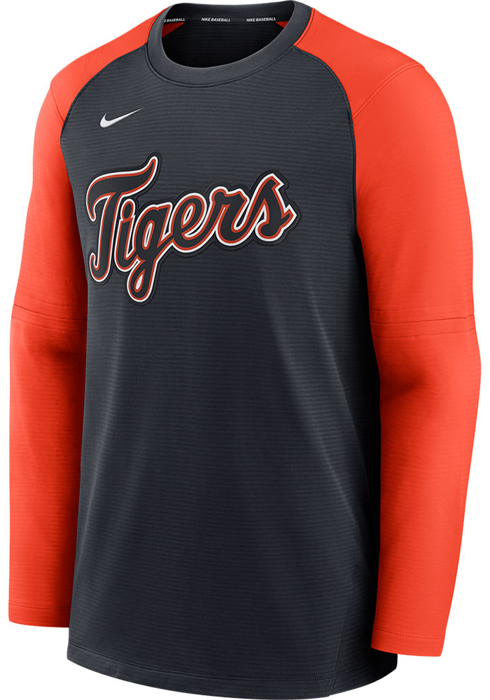 Nike Detroit Tigers Mens Navy Blue Crew Top Pregame Long Sleeve Sweatshirt