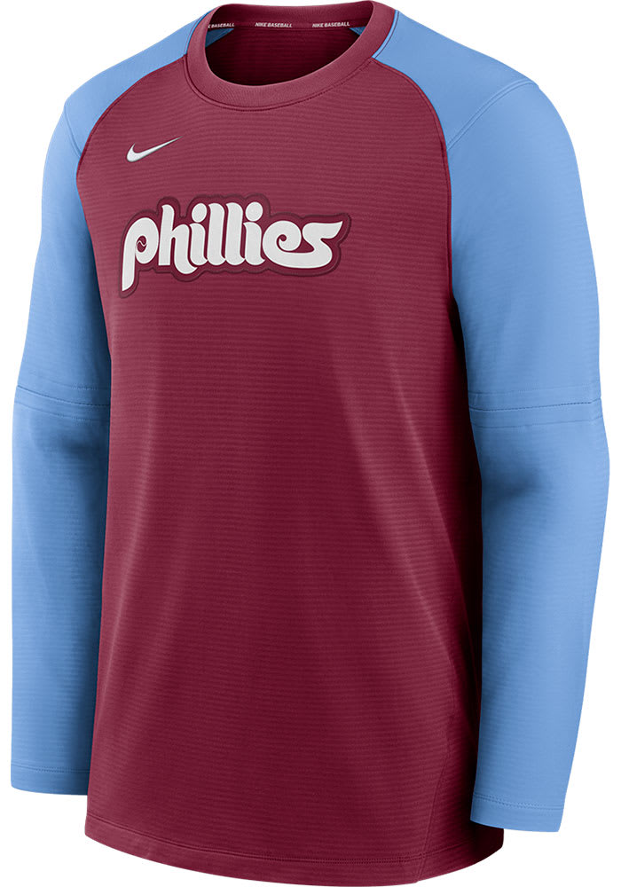 Nike Philadelphia Phillies Long Sleeve Crew Top Pregame Sweatshirt - Maroon