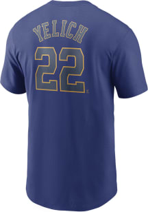 Christian Yelich Milwaukee Brewers Blue Name Number Short Sleeve Player T Shirt