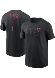 Spencer Steer Cincinnati Reds Black City Con Short Sleeve Player T Shirt