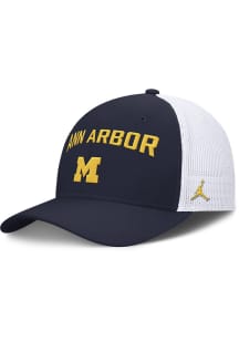 Nike Navy Blue Michigan Wolverines Dri-Fit Rise Structured Trucker Adjustable Hat