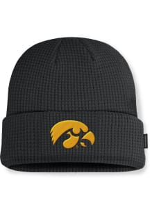 Iowa Hawkeyes Nike Terra Standard Cuff Pom Waffle Beanie Mens Knit Hat - Black