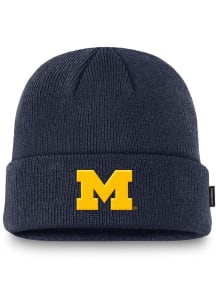 Michigan Wolverines Nike Terra Standard Cuff Pom Waffle Beanie Mens Knit Hat - Navy Blue