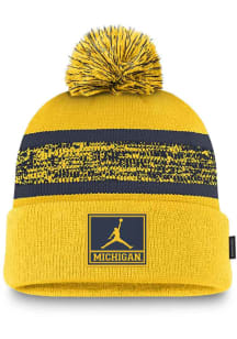 Michigan Wolverines Nike Peak Standard Cuff Pom Beanie Mens Knit Hat - Yellow