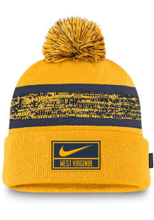 Nike West Virginia Mountaineers Gold Peak Standard Cuff Pom Beanie Mens Knit Hat