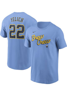 Christian Yelich Milwaukee Brewers Blue TC Short Sleeve Player T Shirt