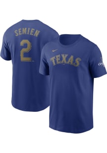 Marcus Semien Texas Rangers Blue 2023 World Series Gold Collection Short Sleeve Player T Shirt