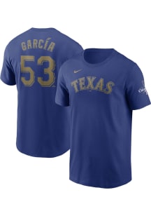 Adolis Garcia Texas Rangers Blue 2023 World Series Gold Collection Short Sleeve Player T Shirt