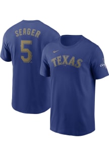 Corey Seager Texas Rangers Blue 2023 World Series Gold Collection Short Sleeve Player T Shirt