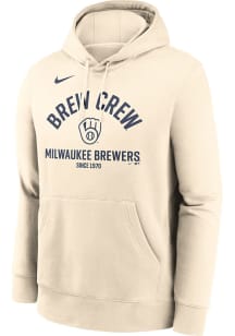 Nike Milwaukee Brewers Mens White Natural Current Club Long Sleeve Hoodie