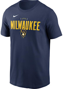 Nike Milwaukee Brewers Navy Blue Local Logo Stack Short Sleeve T Shirt