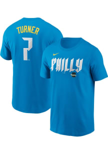 Trea Turner Philadelphia Phillies Blue City Connect Alt Short Sleeve Player T Shirt