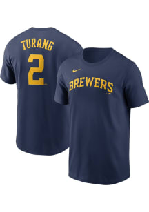 Brice Turang Milwaukee Brewers Navy Blue Home Short Sleeve Player T Shirt