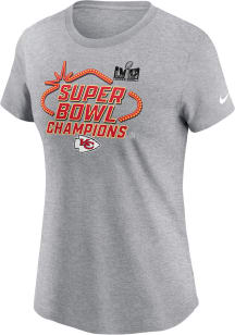 Nike Kansas City Chiefs Womens Grey Super Bowl LVIII Champions Trophy Collection Short Sleeve T-..
