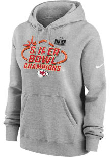 Nike Kansas City Chiefs Womens Grey Super Bowl LVIII Champions Trophy Collection Hooded Sweatshi..