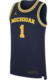 Mens Michigan Wolverines Navy Blue Nike Jordan #1 Replica Road Basketball Jersey