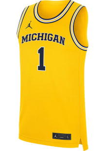 Mens Michigan Wolverines Gold Nike Jordan #1 Replica Alt Basketball Jersey