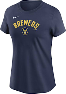 Nike Milwaukee Brewers Womens Navy Blue Stretch Run Short Sleeve T-Shirt
