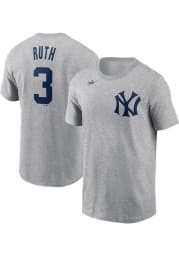 Babe Ruth New York Yankees Grey Name And Number Short Sleeve Player T Shirt