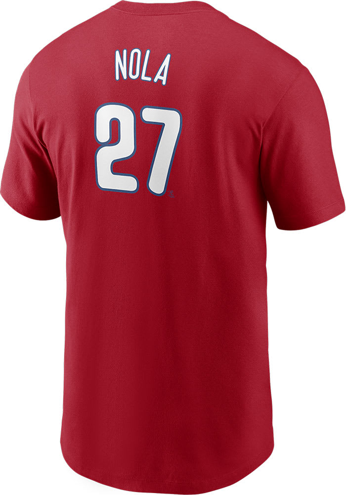 Men's Nike Aaron Nola Red Philadelphia Phillies Name & Number T-Shirt