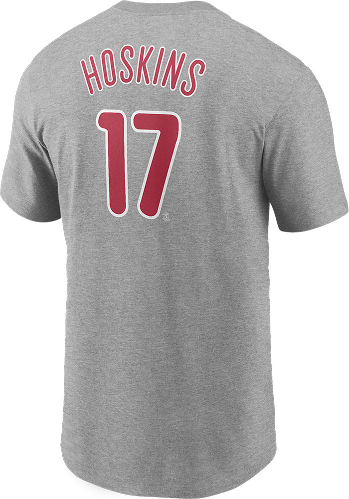 Men's Nike Rhys Hoskins Gray Philadelphia Phillies Name & Number T-Shirt Size: Medium