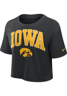 Iowa Hawkeyes Black Nike Arch Crop Short Sleeve T-Shirt