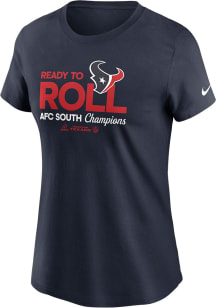 Nike Houston Texans Womens Navy Blue 2024 NFL Division Champs Trophy Collection Short Sleeve T-Shi..