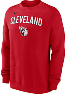 Nike Cleveland Guardians Mens Red Fleece Long Sleeve Crew Sweatshirt