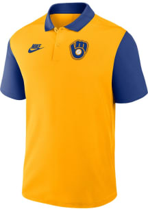 Nike Milwaukee Brewers Mens Gold Cooperstown Knockout Short Sleeve Polo