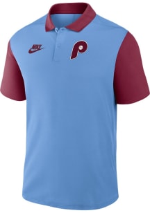 Nike Philadelphia Phillies Mens Light Blue Cooperstown Knockout Short Sleeve Polo