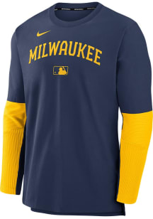 Nike Milwaukee Brewers Mens Navy Blue AC Lightweight Player Long Sleeve Sweatshirt