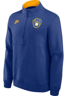 Nike Milwaukee Brewers Mens Blue Cooperstown Knockout Long Sleeve Qtr Zip Pullover