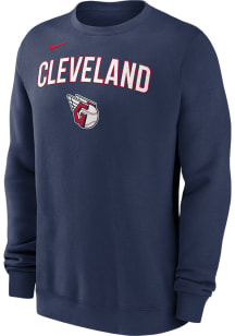 Nike Cleveland Guardians Mens Navy Blue Fleece Long Sleeve Crew Sweatshirt