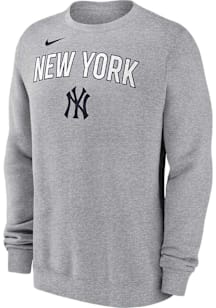 Nike New York Yankees Mens Grey Fleece Long Sleeve Crew Sweatshirt