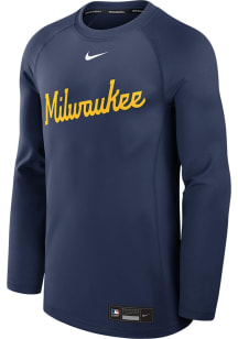 Nike Milwaukee Brewers Mens Navy Blue AC Game Time Long Sleeve Sweatshirt