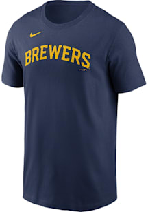 Nike Milwaukee Brewers Navy Blue Fuse Wordmark Short Sleeve T Shirt