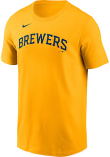 Nike Milwaukee Brewers Gold Fuse Wordmark Short Sleeve T Shirt