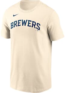 Nike Milwaukee Brewers Tan Fuse Wordmark Short Sleeve T Shirt