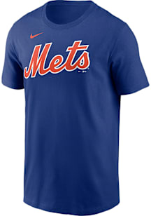 Nike New York Mets Blue Fuse Wordmark Short Sleeve T Shirt