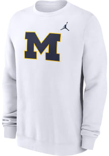 Mens Michigan Wolverines White Nike Jordan Primary Logo Crew Sweatshirt