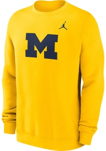 Mens Michigan Wolverines Yellow Nike Jordan Primary Logo Crew Sweatshirt